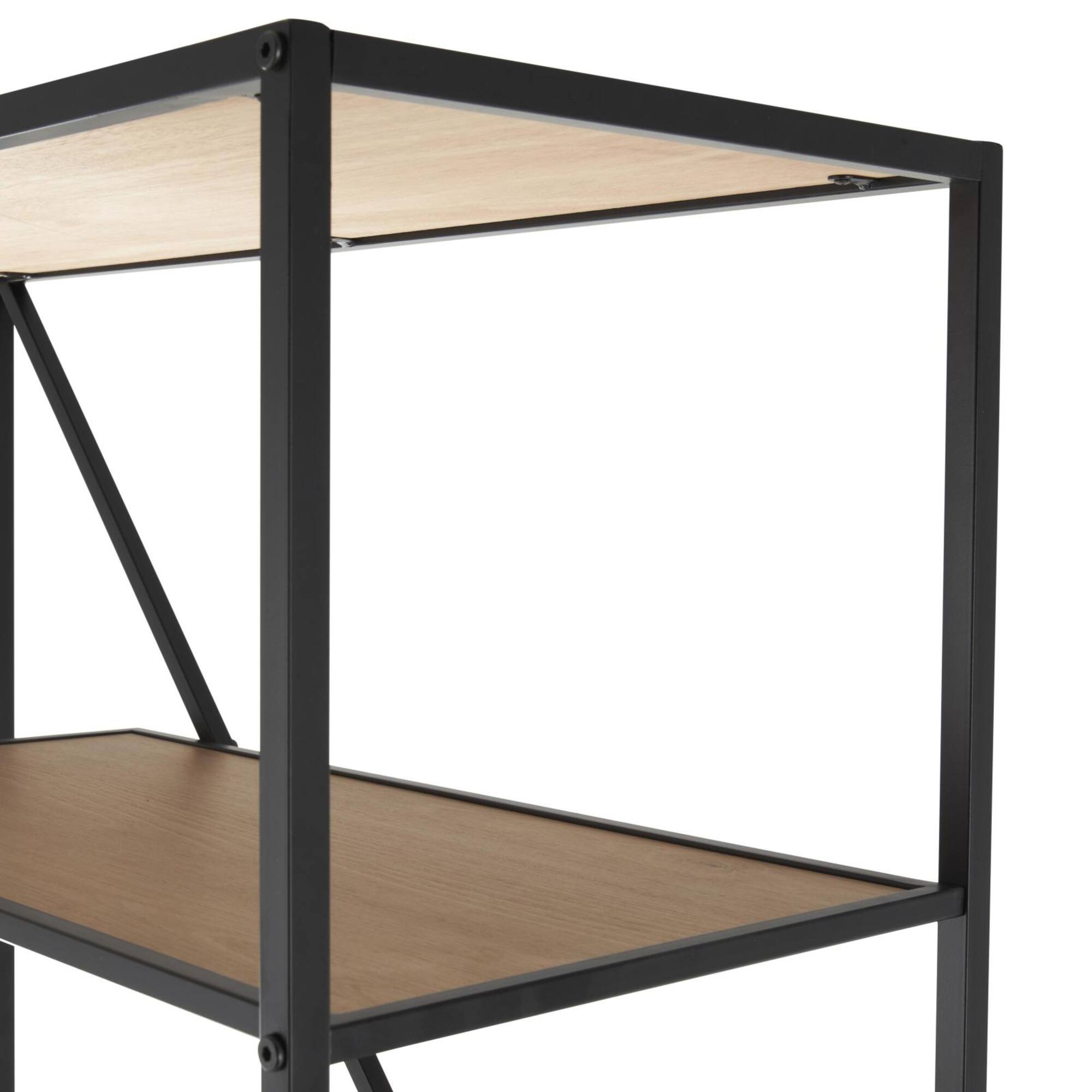 71" x 32" Brown Wooden Diagonal Angled 6 Shelf Storage Shelving Unit with Black Metal Frame